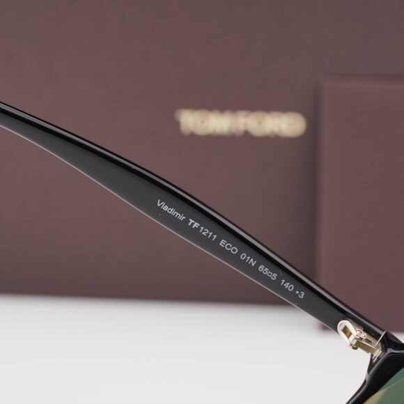 Tom Ford FT1211 01N Vladimir Aviator Sunglasses - Shiny Black/Green - Picture 8 of 10